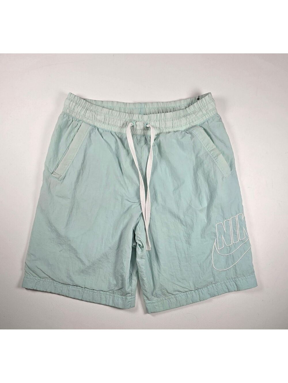 Nike Sportswear Swoosh Nylon Shorts Mint Green Aqua Embroidered Logo Size S